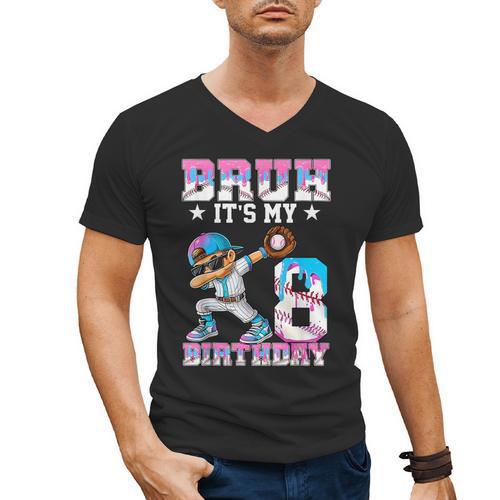 Bruh It's My 8th Birthday Baseball Ice Cream Drip 8 Year Old Men's V-Neck T-Shirt - Sportilla