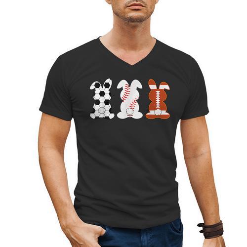 Bunny Football Baseball Sport Easter Day Men's V-Neck T-Shirt - Sportilla