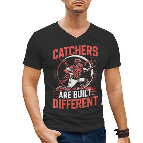 Catchers Are Built Different Baseball Catcher Men's V-Neck T-Shirt - Sportilla