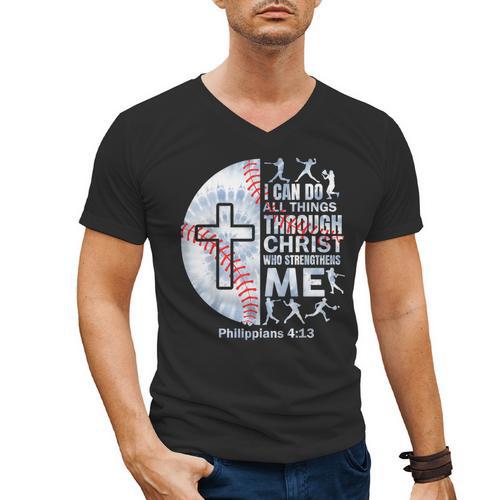 Christian Baseball Men Boy Player Team Religious Philippians Men's V-Neck T-Shirt - Sportilla