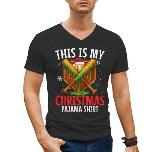 My Christmas Baseball Pajama Helmet Santa Xmas Men Boys Men's V-Neck T-Shirt - Sportilla
