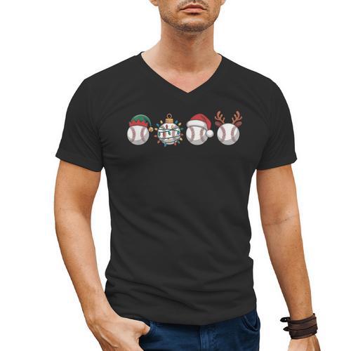 Christmas Baseball Player X-Mas Balls Men's V-Neck T-Shirt - Sportilla