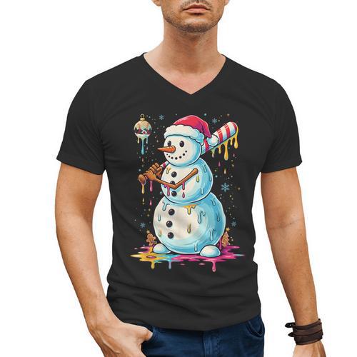 Christmas Baseball Snowman Drip For Boys Men Girls Women Men's V-Neck T-Shirt - Sportilla