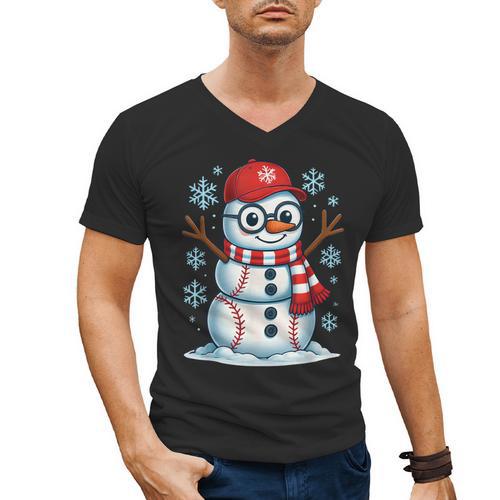 Christmas Baseball Snowman Xmas Pajamas Women Men Boys Men's V-Neck T-Shirt - Sportilla