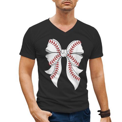 Cute Baseball Coquette Bow For Women Girls Baseball Mama Mom Men's V-Neck T-Shirt - Sportilla