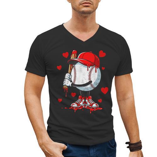 Cute Dripping Baseball Lover Valentines Day Boys Kids Men's V-Neck T-Shirt - Sportilla