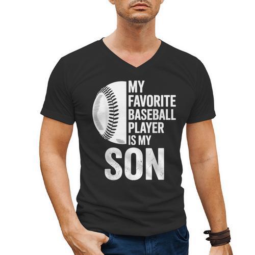 Cute Favorite Baseball Player Is My Son Women Men Men's V-Neck T-Shirt - Sportilla