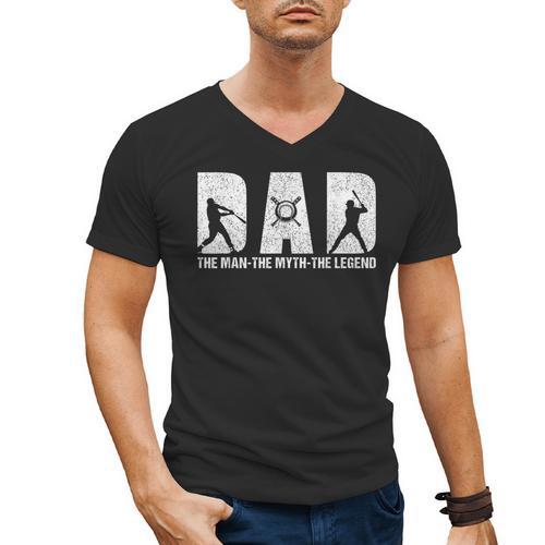 Dad Baseball The Man The Myth The Legend Daddy Father's Day Men's V-Neck T-Shirt - Sportilla