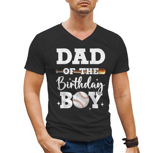 Dad Of The Birthday Boy Baseball Bday Family Men's V-Neck T-Shirt - Sportilla