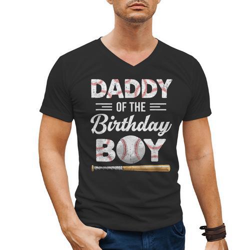 Daddy Of The Birthday Boy Baseball Matching Family Men's V-Neck T-Shirt - Sportilla