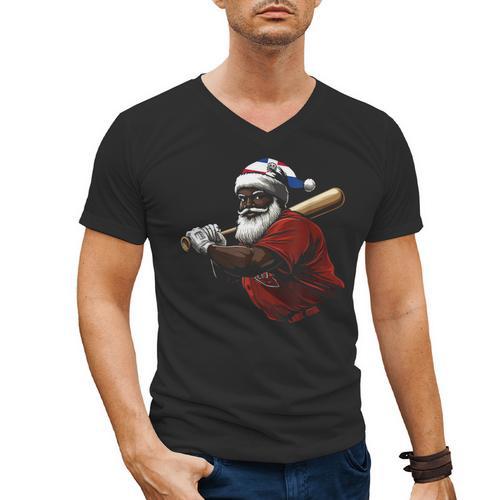 Dominican Republic Santa Christmas Baseball Beisbol Men's V-Neck T-Shirt - Sportilla
