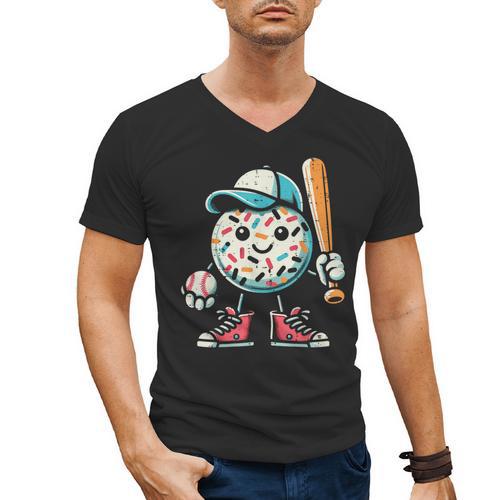 Donut Baseball Hat Ball Bat Cute Sport Toddler Boys Kids Men Men's V-Neck T-Shirt - Sportilla