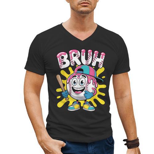 Drip Baseball Boy Youth Kid Ice Cream Dripping Baseball Bruh Men's V-Neck T-Shirt - Sportilla