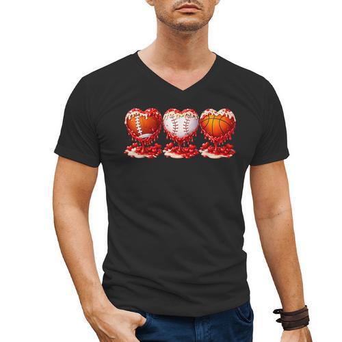 Drip Valentines Day Basketball Baseball Football Boy Men Kid Men's V-Neck T-Shirt - Sportilla