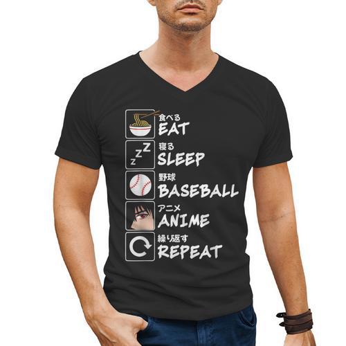 Eat Sleep Baseball Anime Repeat Japanese Otaku Men's V-Neck T-Shirt - Sportilla