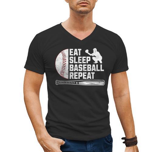 Eat Sleep Baseball Repeat Baseball Player Men Boys Men's V-Neck T-Shirt - Sportilla