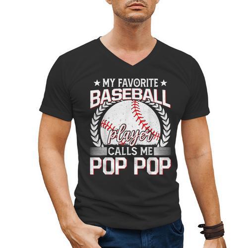 My Favorite Baseball Player Calls Me Pop Pop Men's V-Neck T-Shirt - Sportilla