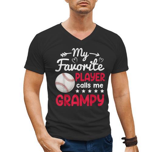 My Favorite Player Calls Me Grampy Baseball Grampy Men's V-Neck T-Shirt - Sportilla