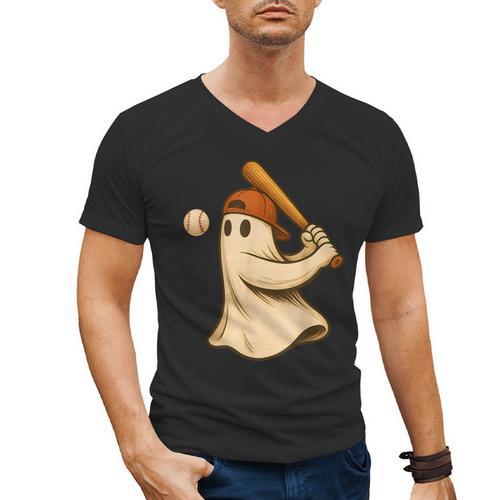 Ghost Baseball Halloween Costume Men Boys Kids Men's V-Neck T-Shirt - Sportilla