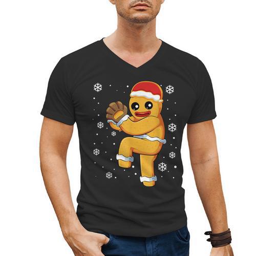 Gingerbread Man Baseball Christmas Men's V-Neck T-Shirt - Sportilla