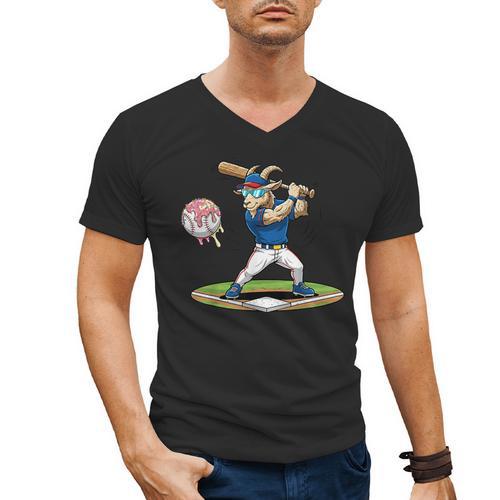 Goat Baseball Player With Bat And Ball Drip Animal Sports Men's V-Neck T-Shirt - Sportilla