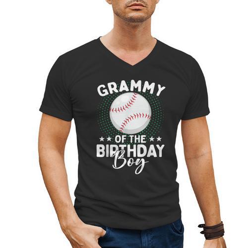 Grammy Of The Birthday Boy Baseball Player Birthday Men's V-Neck T-Shirt - Sportilla