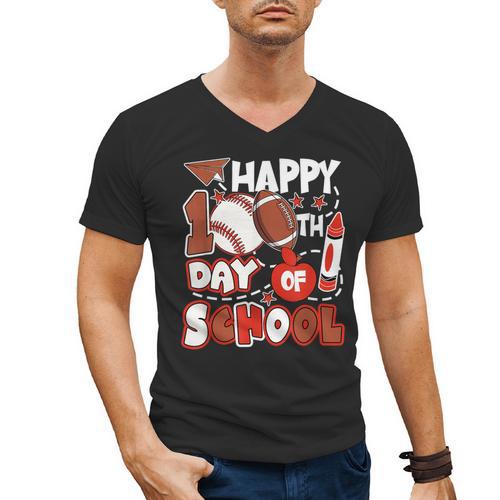 Happy 100 Days Of School Baseball Football PE Teacher Men's V-Neck T-Shirt - Sportilla