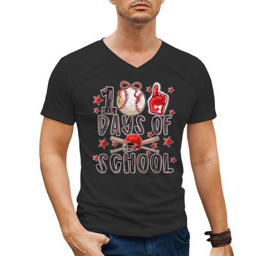 Happy 100 Days Of School Baseball Girls Coquette Bow Teacher Men's V-Neck T-Shirt - Sportilla