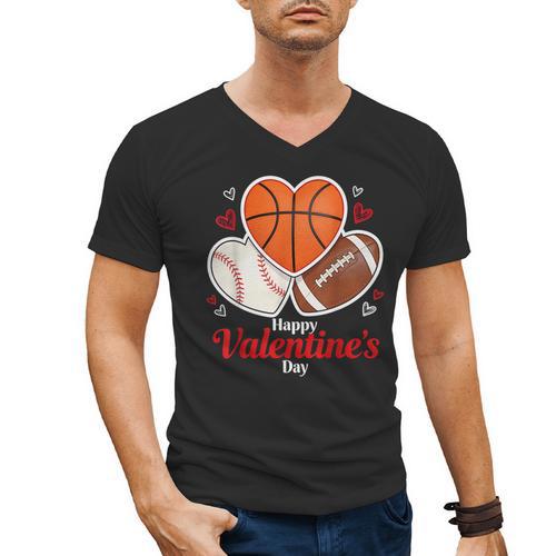 Happy Valentine’s Basketball Football Valentine Baseball Men's V-Neck T-Shirt - Sportilla