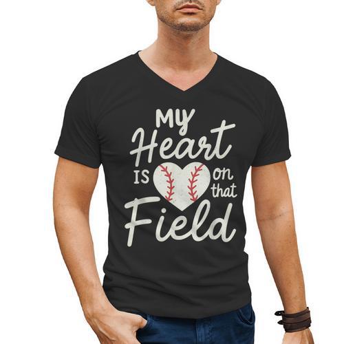 My Heart Is On That Field Baseball Men's V-Neck T-Shirt - Sportilla