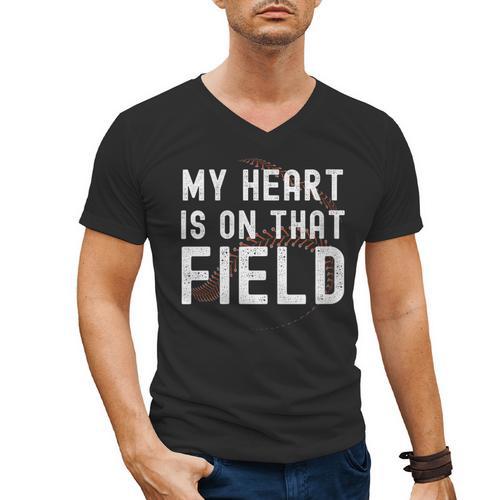 My Heart Is On That Field Baseball Softball Dad Father Men's V-Neck T-Shirt - Sportilla