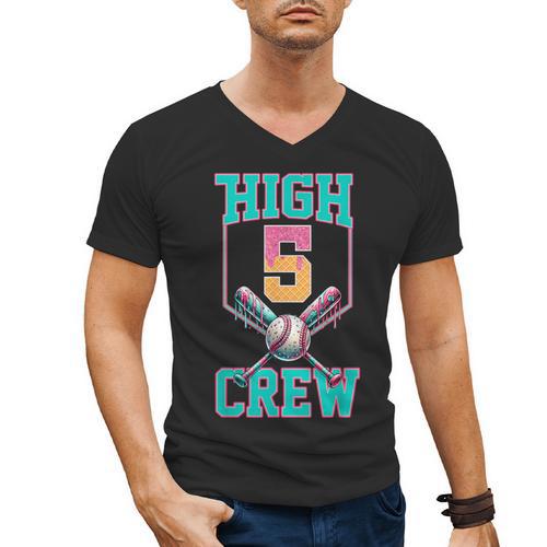 Hi 5 Birthday Party Decorations For Boy Baseball Drip 5th Men's V-Neck T-Shirt - Sportilla