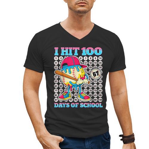 I Hit 100 Days Of School 67 Drip Baseball Boys Kids Men's V-Neck T-Shirt - Sportilla