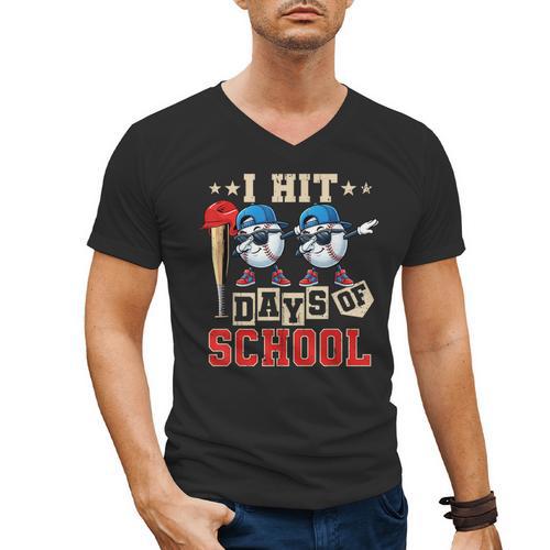 I Hit 100 Days Of School Baseball Kids Boy Teacher 100th Day Men's V-Neck T-Shirt - Sportilla