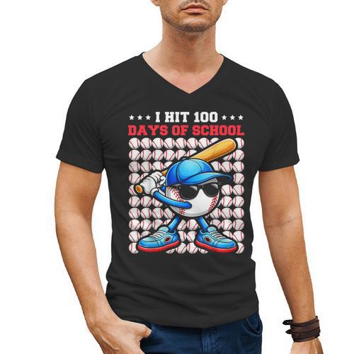I Hit 100 Days Of School Baseball Player Kids Boys Son Men's V-Neck T-Shirt - Sportilla