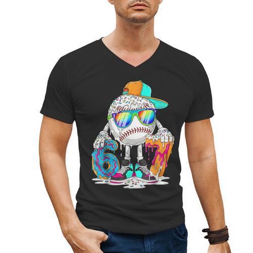 HUGvyn 6 7 Baseball Number Kid Drip Ice Cream Six Seven Meme Men's V-Neck T-Shirt - Sportilla