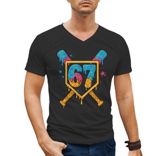 HUGvyn 67 Baseball Ice Cream Drip Six Seven Genz Alpha Slang Men's V-Neck T-Shirt - Sportilla