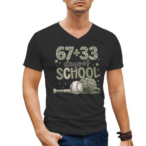 HUGvyn 6733 Days Of School Baseball 100 Days Camo Cap Boys Men's V-Neck T-Shirt - Sportilla