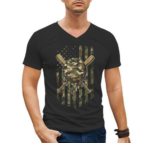 Ice Cream Baseball Drip For Boys Camo USA Flag Camouflage Men's V-Neck T-Shirt - Sportilla