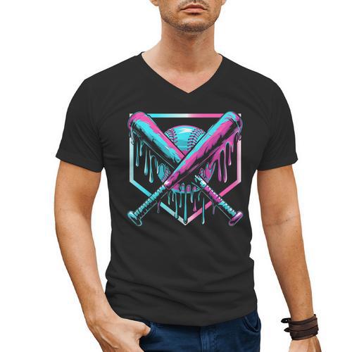 Ice Cream Baseball Drip Home Plate Bats Cool For Boys Youth Men's V-Neck T-Shirt - Sportilla
