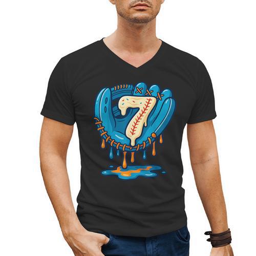 Ice Cream Baseball Glove 7th Birthday Edition Men's V-Neck T-Shirt - Sportilla