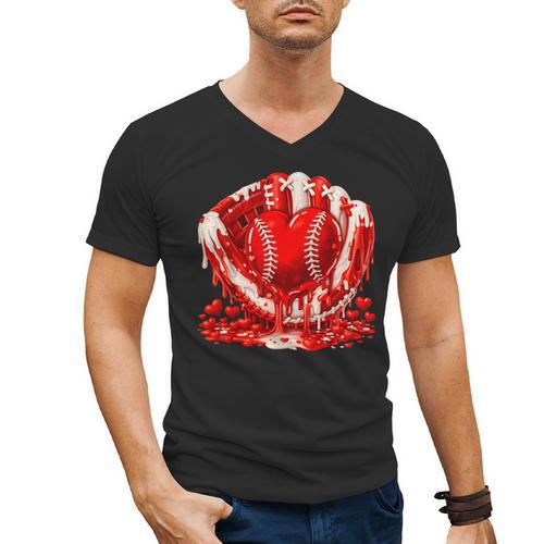 Ice Cream Drip Heart Valentines Day Baseball Boys Youth Kids Men's V-Neck T-Shirt - Sportilla
