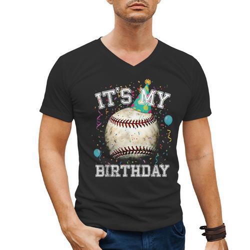 Its My Birthday Vintage Baseball Celebration For Men Kids Men's V-Neck T-Shirt - Sportilla