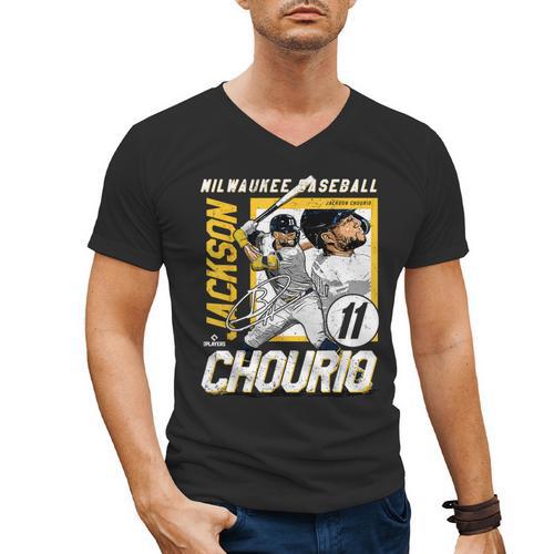 Jackson Chourio Milwaukee MLB Baseball Player MLBJCH203M Men's V-Neck T-Shirt - Sportilla