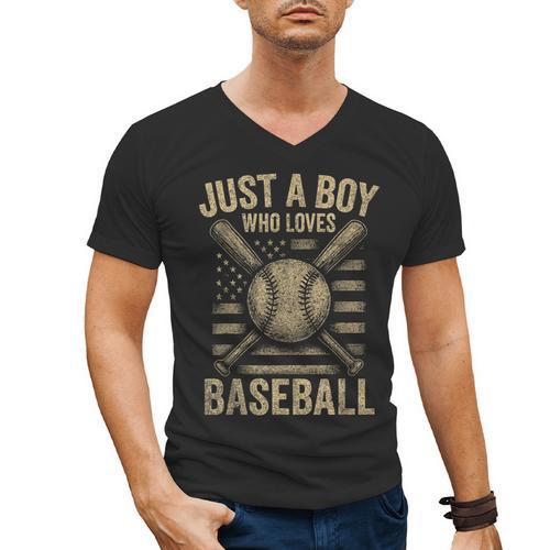 Just a Boy Who Loves Baseball Men's V-Neck T-Shirt - Sportilla
