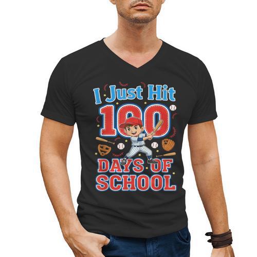 I Just Hit 100 Days Of School Baseball 100th Day Boys Kids Men's V-Neck T-Shirt - Sportilla