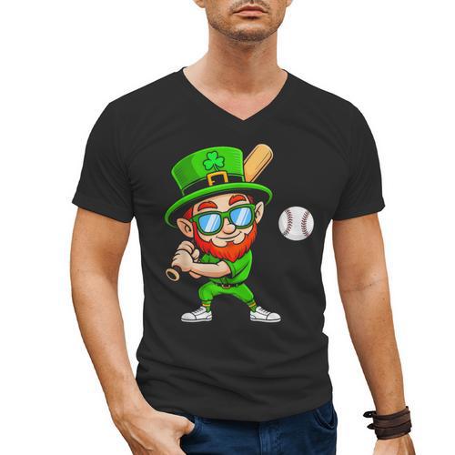 Kids St Patricks Day Shirt Leprechaun Baseball Boys Men Men's V-Neck T-Shirt - Sportilla