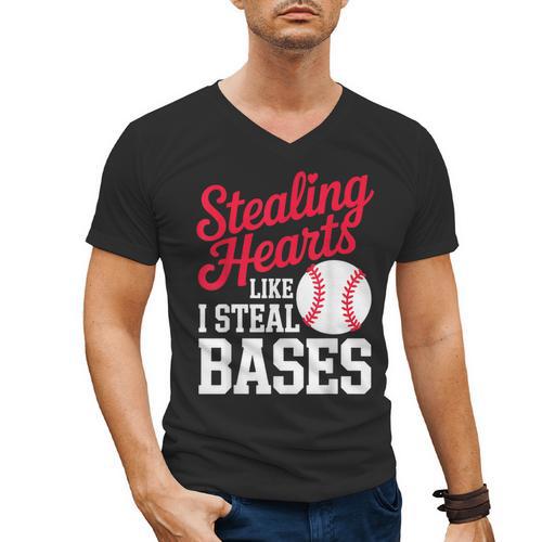 Kids Stealing Hearts Cute Baseball Boys Men's V-Neck T-Shirt - Sportilla