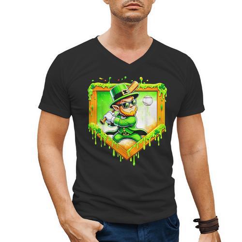 Leprechaun Baseball St Patricks Day Ice Cream Drip Men Boys Men's V-Neck T-Shirt - Sportilla