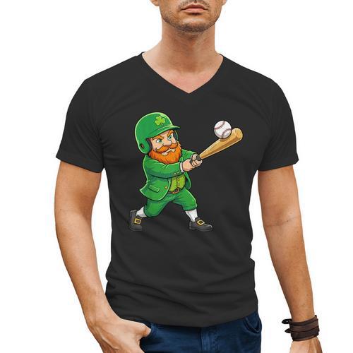 Leprechaun Playing Baseball St Patricks Day Men Boys Kids Men's V-Neck T-Shirt - Sportilla